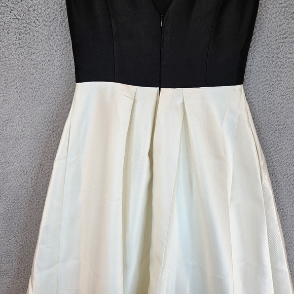 Alfred Sung Dress Womens Sz 10 Black & Ivory Satin Hi-lo Hem Pockets Formal - Picture 9 of 12